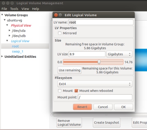 Ubuntu系统上使用LVM调整硬盘分区的教程