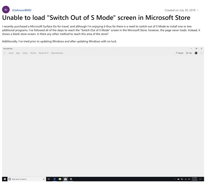 惨！微软Windows 10 S模式“卡住”，部分用户无法升级完整版