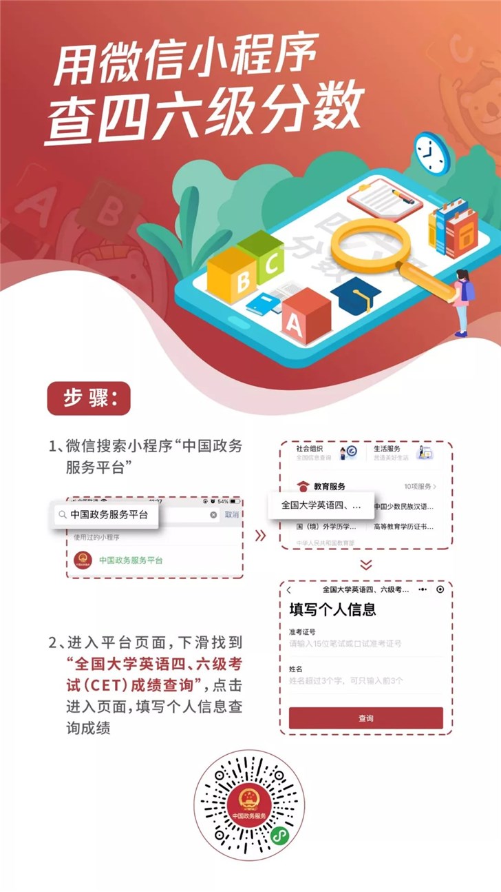 四六级成绩明日公布，中国政务平台小程序将支持查询