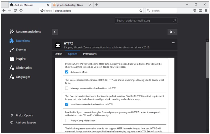 Firefox浏览器出现新插件HTTPZ：可将HTTP链接转到HTTPS
