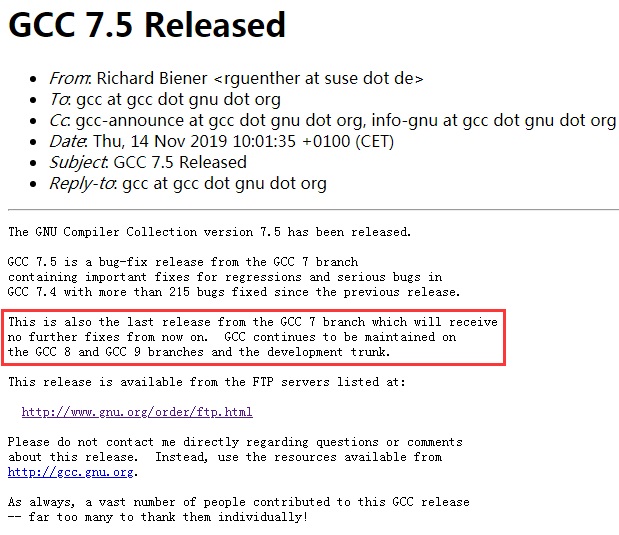GNU编译器套件GCC 7.5 发布：这是GCC 7分支最后更新版本