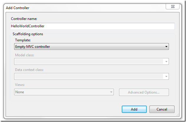 ASP.NET MVC4入门教程（二）：添加一个控制器