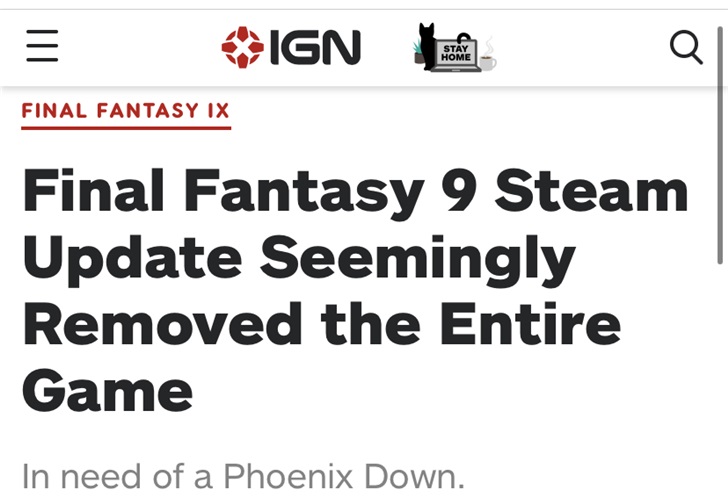 骚操作：《最终幻想 9》最新补丁删除了整个游戏