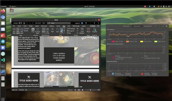开发者展示 Ubuntu 20.04 流畅运行微软 Office 应用