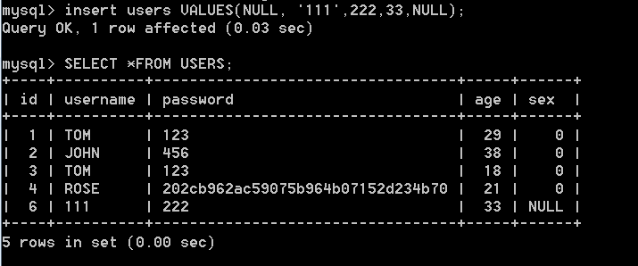 Mysql学习心得之插入、更新、删除记录