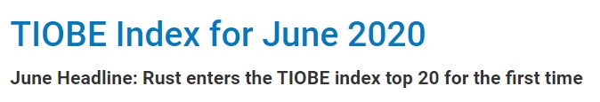 TIOBE 6 月榜单：C 语言居首，Rust 首次进入前 20