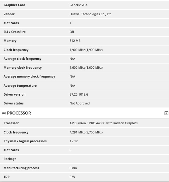 华为台式机曝光：搭载 AMD R5 Pro 4400G