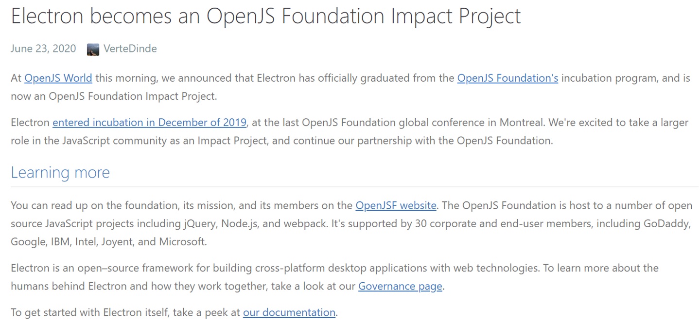 Electron 成为 OpenJS 基金会 Impact 项目