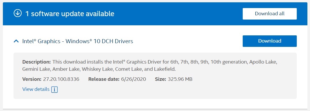 Win10 Intel DCH 显卡驱动程序 v27.20.100.8336 发布