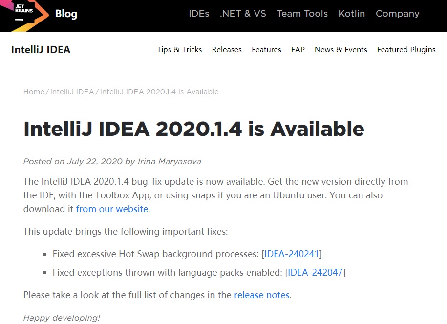 Java 开发工具 IntelliJ IDEA 2020.1.4 正式发布