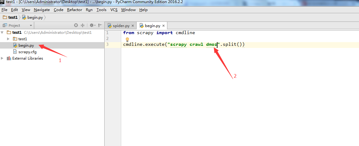 pycharm下打开、执行并调试scrapy爬虫程序的方法