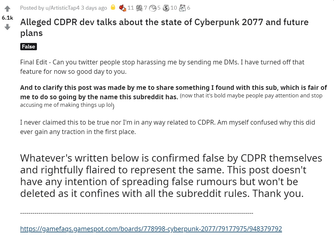 CDPR 辟谣：否认将在 6 月推出《赛博朋克 2077》DLC