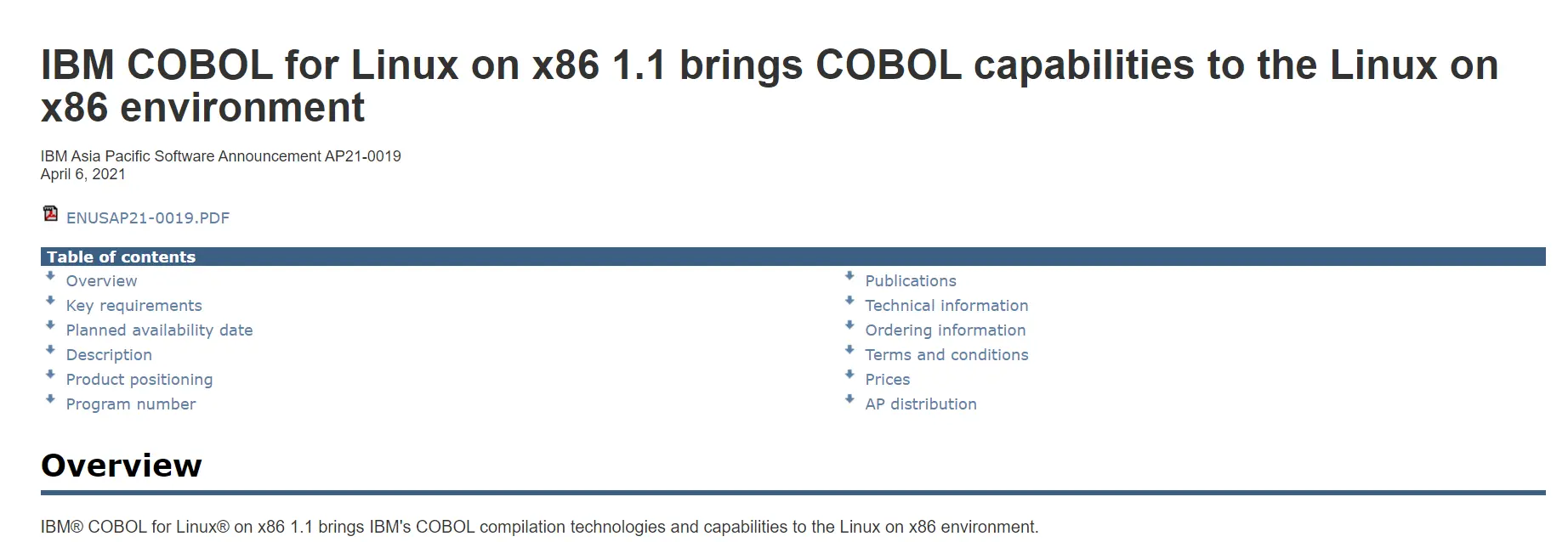 IBM 为 Linux on x86 创建了一个 COBOL 编译器