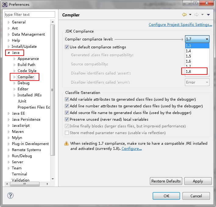 java compiler没有1.8怎么解决