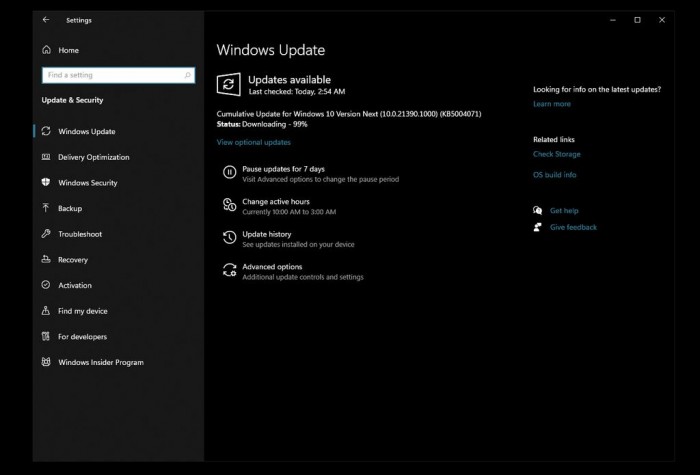Windows 10 Build 21390发布 用于测试累积更新和分发渠道
