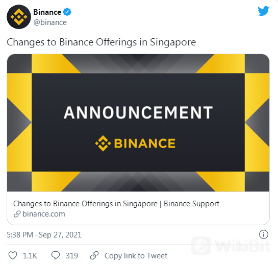 币安禁止新加坡用户存款或现货交易