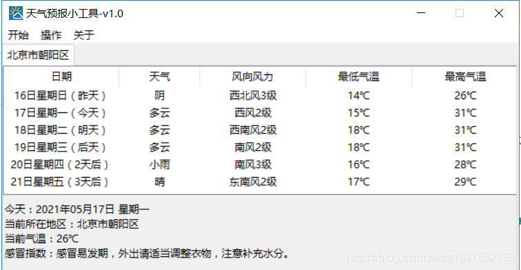 python制作的天气预报小工具(gui界面)