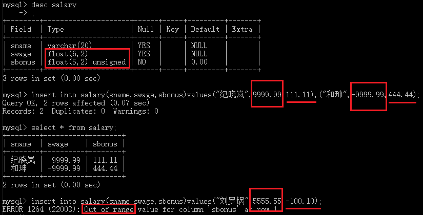 MySql数据类型教程示例详解