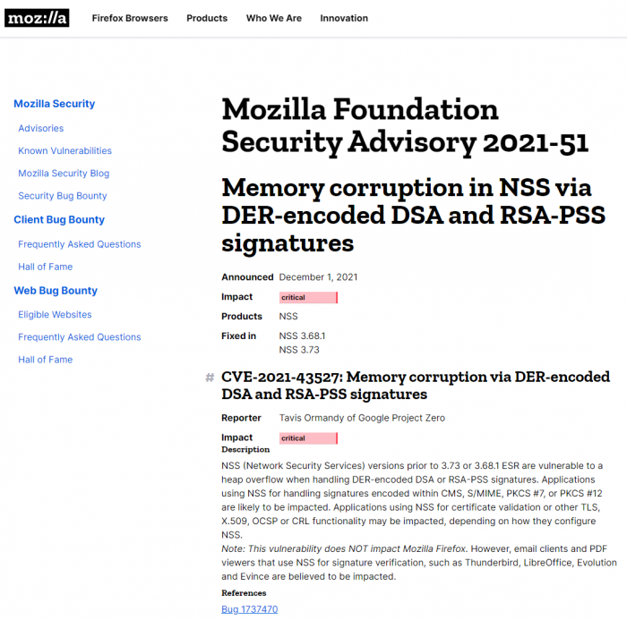Mozilla已修复NSS跨平台网络安全服务中的内存破坏漏洞