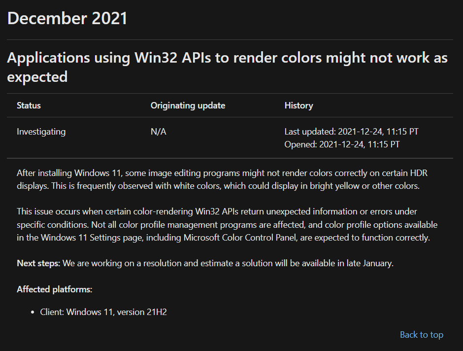 微软确认 Windows 11 存在图像编辑器颜色渲染问题，预计 1 月下旬修复