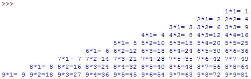 Python不同格式打印九九乘法表示例