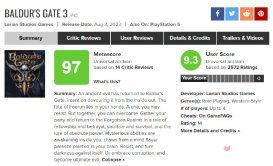 《博德之门3》MC媒体评分来到97分超越《塞尔达传说：王国之泪》
