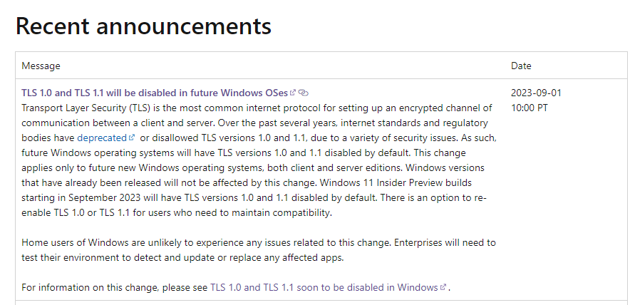 微软启动淘汰 TLS 1.0/1.1 程序，新 Windows 11 预览版已默认禁用