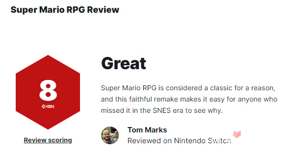 《超级马力欧RPG》媒体评测出炉：MC均分83，IGN给予8分评价
