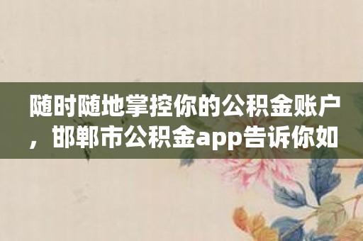 随时随地掌控你的公积金账户，邯郸市公积金app告诉你如何做到