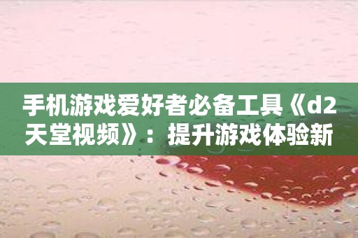 手机游戏爱好者必备工具《d2天堂视频》：提升游戏体验新选择