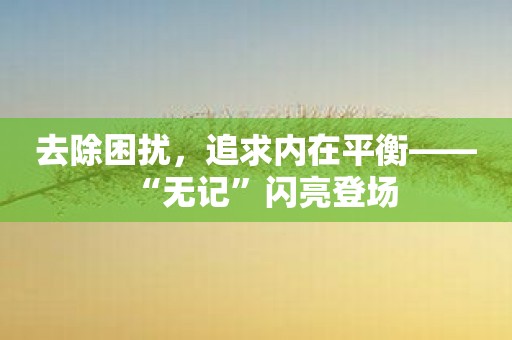 去除困扰，追求内在平衡——“无记”闪亮登场