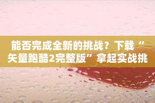 能否完成全新的挑战？下载“矢量跑酷2完整版”拿起实战挑战吧！