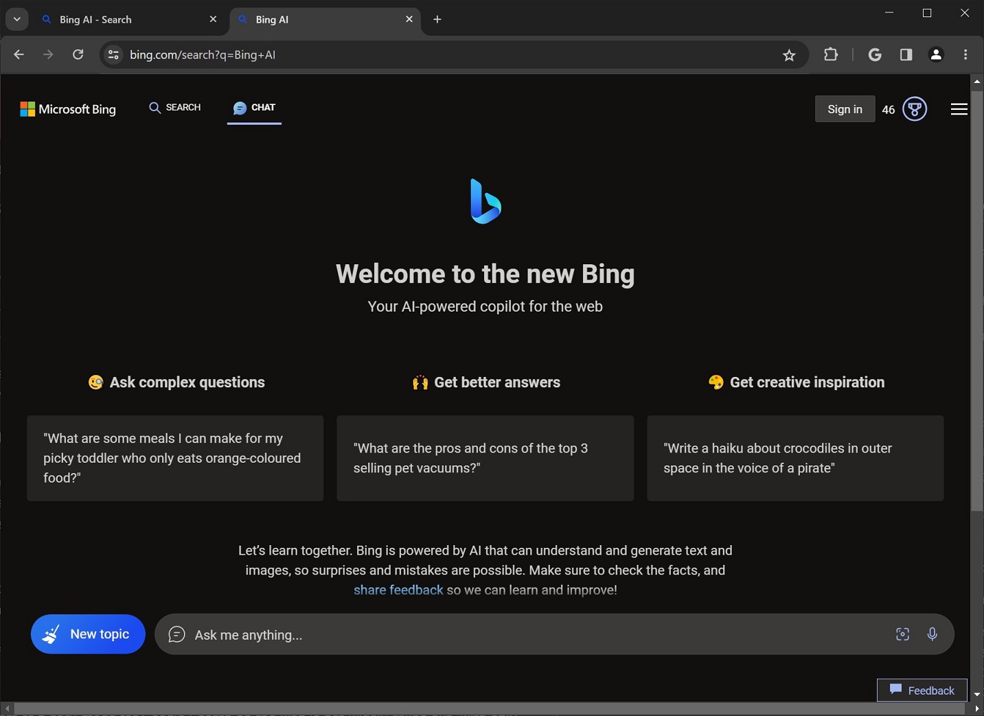 微软 Windows 11 的 Bing AI 为 Chrome 推出原生深色模式，接下来将支持 Safari 浏览器