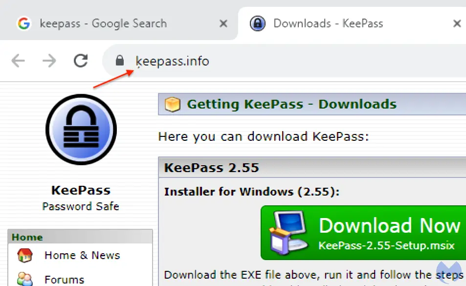 谷歌优先展示的 KeePass 官网是冒牌货，定向至恶意软件