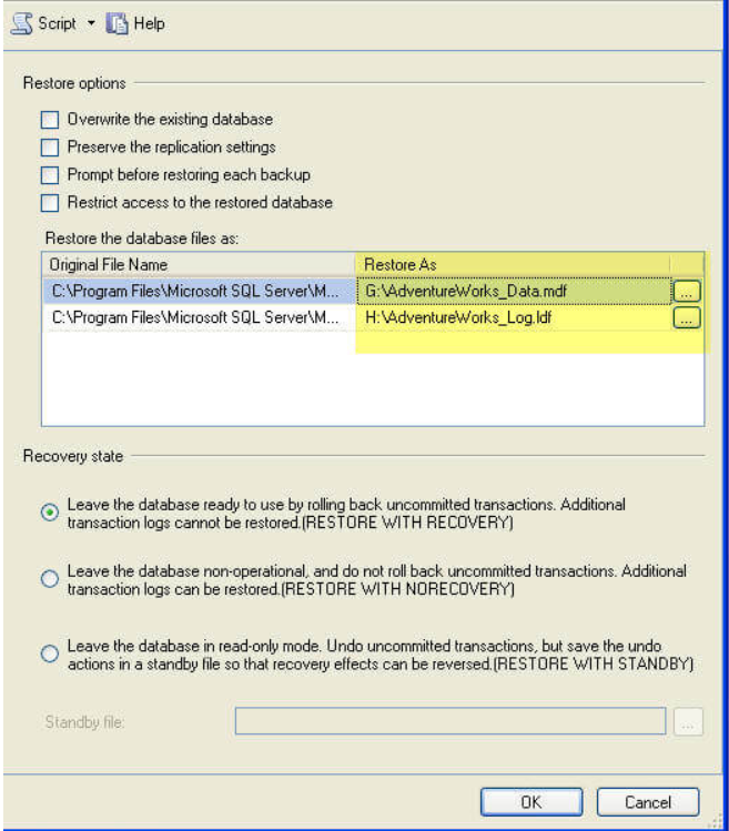 将 SQL Server 数据库恢复到不同的文件名和位置