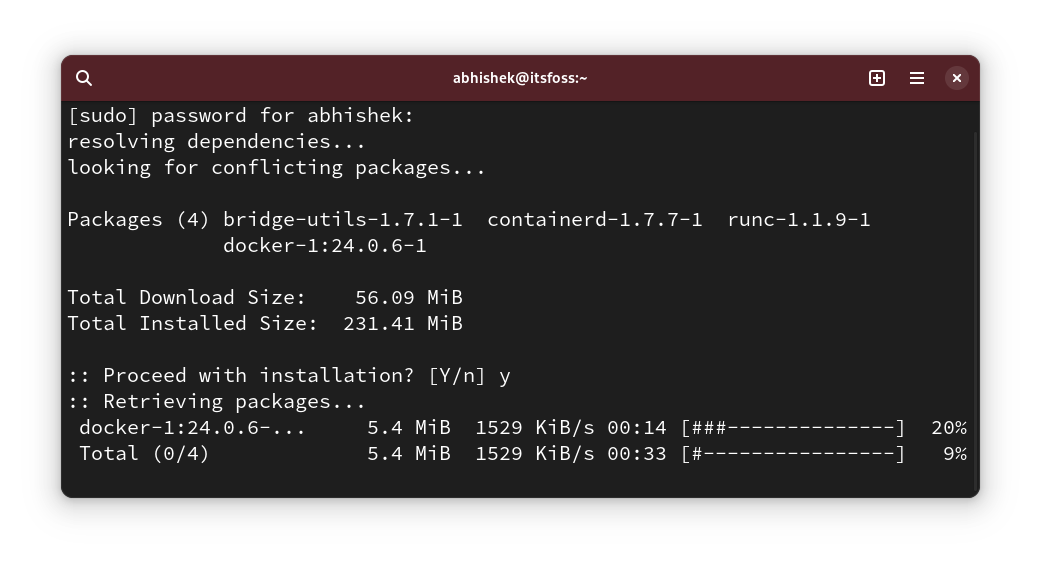 在 Arch Linux 上安装 Docker