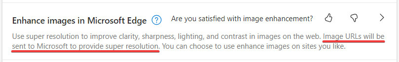 Edge 浏览器中的“增强图片”功能会将图片 URL 发送给微软，且默认开启