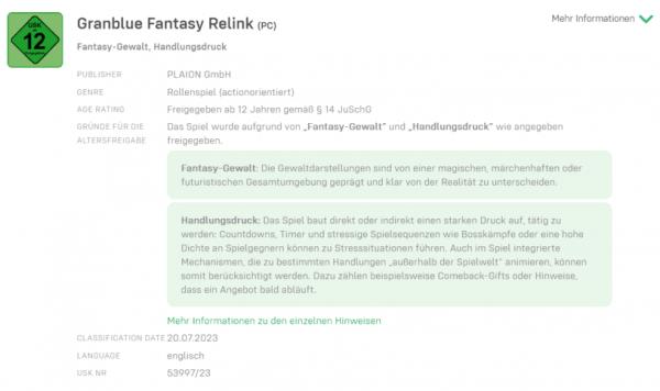 《碧蓝幻想：Relink》获得12+评级，德国游戏过审