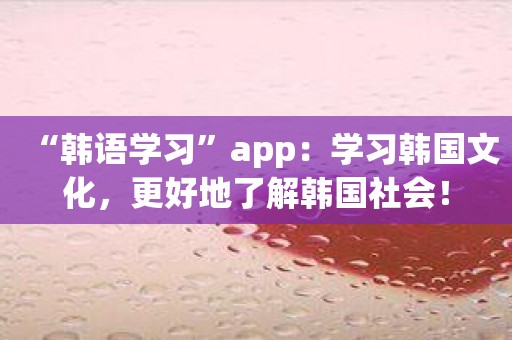 “韩语学习”app：学习韩国文化，更好地了解韩国社会！