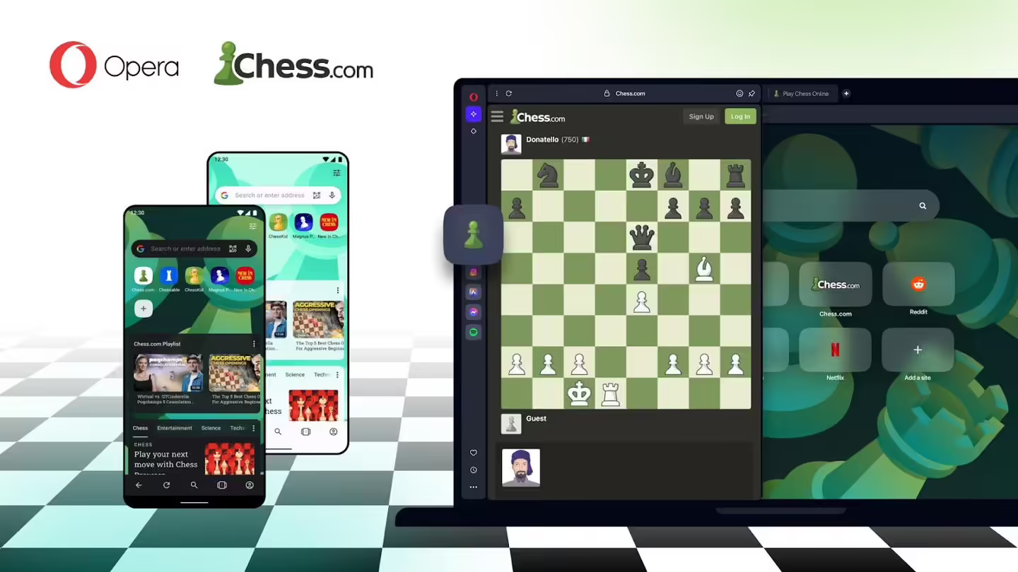 Opera 浏览器宣布联名 Chess.com，推出“内置国际象棋游戏”定制版本