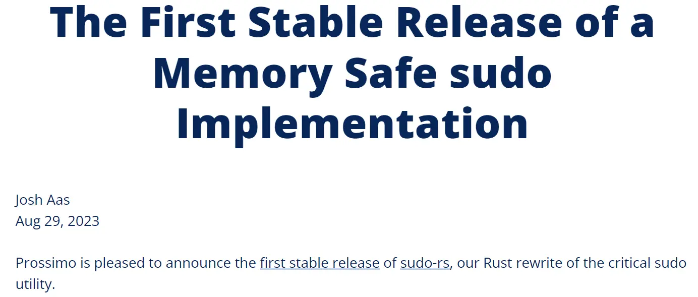 sudo-rs 发布首个稳定版 0.2.0：内存安全、用 Rust 重写的 sudo