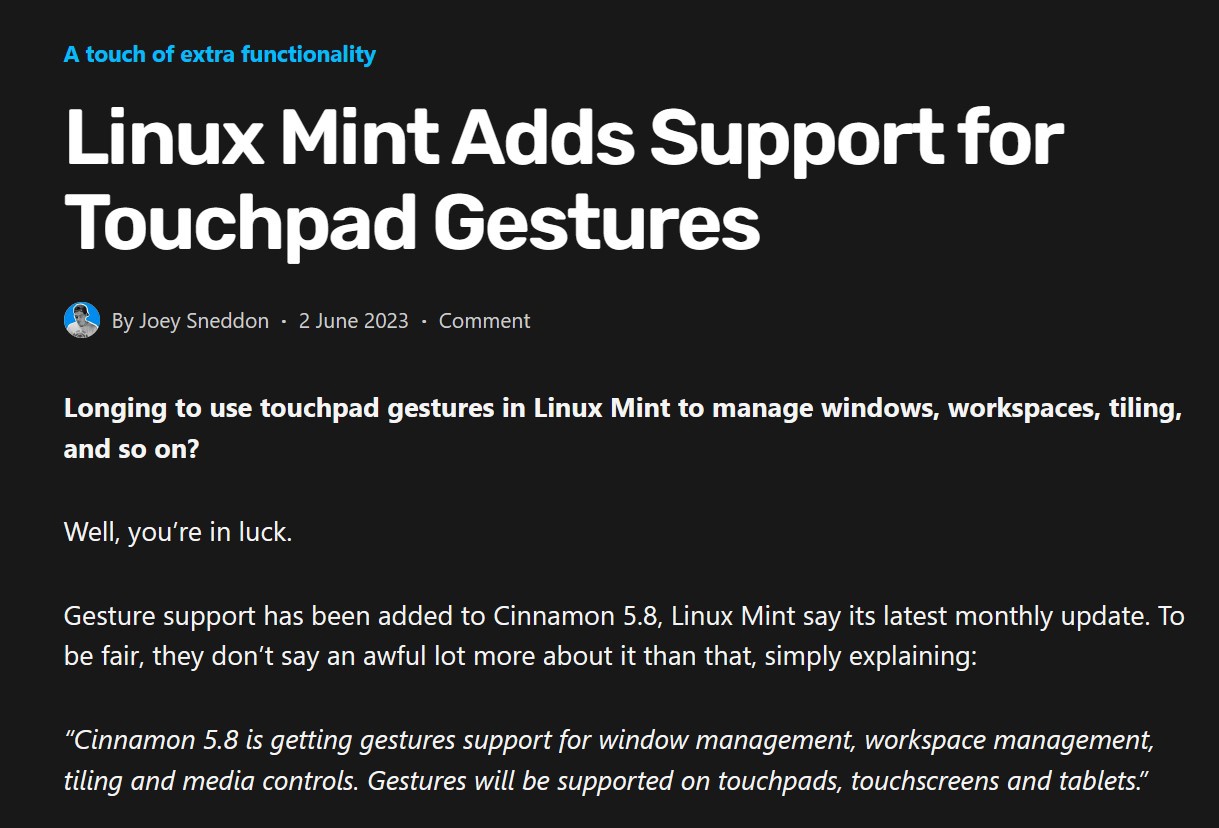 Linux Mint 21.2 前瞻：触控板手势支持来了