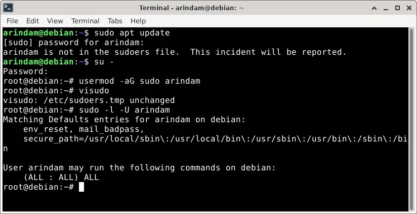 在 Debian 中将用户添加到 SUDOERS 组的两种方法