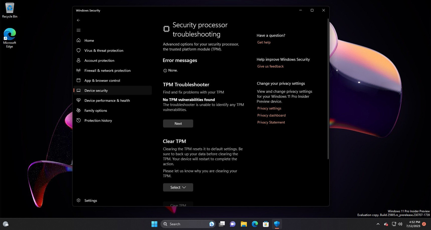 微软正为 Windows 11 开发新的“TPM 故障排除器”