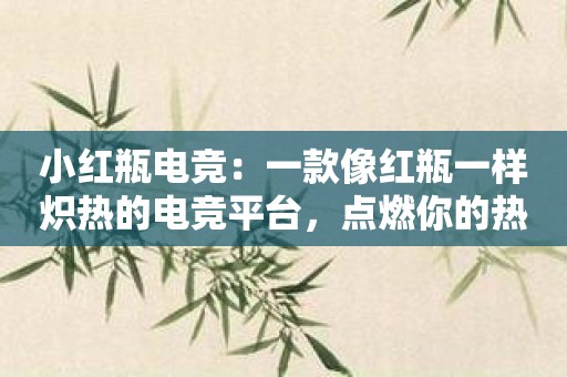 小红瓶电竞：一款像红瓶一样炽热的电竞平台，点燃你的热血战斗！