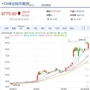 比特币收涨8%报8775美元，至一年来收盘最高位