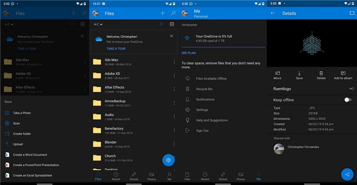 微软OneDrive App更新，正式适配安卓10黑暗模式