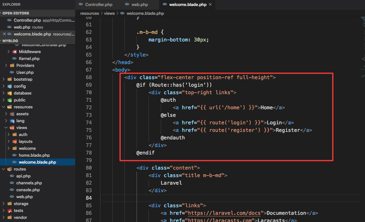 Laravel 框架基于自带的用户系统实现登录注册及错误处理功能分析