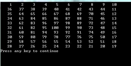 C++实现:螺旋矩阵的实例代码