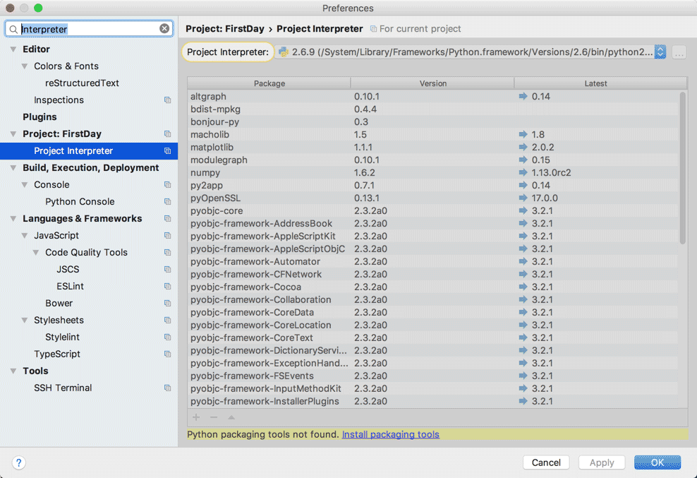 MAC中PyCharm设置python3解释器